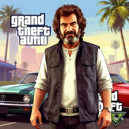 Bob Ross in Grand Theft Auto 5 cover art, epic, 4k resolution, extremely detailed, very sharp, artstation, digital art, vibrant,