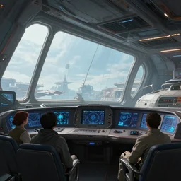 from the cockpit of a huge spaceship with huge windows, science - fiction matte painting, artstation, novelance