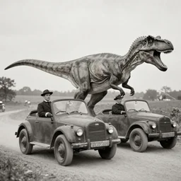 dinos driving cars, victorian photo,