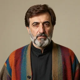 portrait of a middle aged, serious, persian nobleman with brown hair wearing colorful wool clothing. by leonid afremov