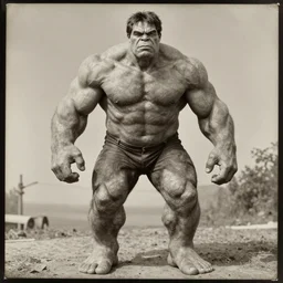 the incredible hulk, portrait, full body, symmetrical features, silver iodide, 1 8 8 0 photograph, sepia tone, aged paper, sergio leone, master prime lenses, cinematic