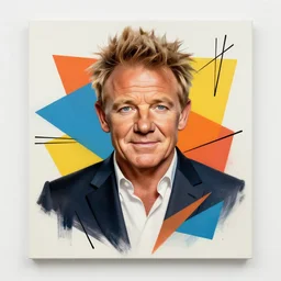 Portrait of Gordon Ramsay, geometric shapes, spray paint, vibrant colors, black lines, ArtStation, museum art, high quality, 4K, 8K