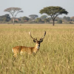 4 k image high quality of a deer in nigeria kainji lake national park hiding in long grass