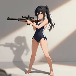 anime, full body, cute, female, a cute girl wearing a swimsuit and holding a sniper rifle, gun fight, light and shadow effects, highly detailed, digital painting, art station, sharp focus, illustration, concept art, advanced digital anime art