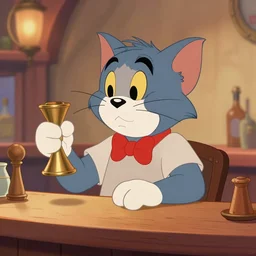 cat working as a bartender at a pub, disney style, matte painting, artstation