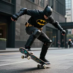 batman skating, with a cyberpunk skateboard 🛹, realistic, photography