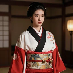 asian woman wearing a hakama, realistic, fluent composition, red white and black, concept art, ambient light, 4 k, intricate details, highly professionally detailed, cgsociety, highly detailed -
