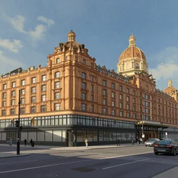 harrods supermarket in london, natural lighting, wide angle, intricate details, matte painting, illustration