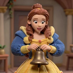 a close-up shot of Bell, still from a claymation stop motion scene of beauty and the beast featuring Scarlet Johansson as Belle