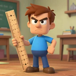 baldi from baldi's basics with a wooden ruler and looking angry, hd, 8 k
