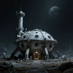 abandoned moon outpost, horror sccene, by Greg Rutkowski and Gaston Bussiere, dim lighting, beautiful volumetric-lighting-style atmosphere, futuristic atmosphere, intricate, detailed, photorealistic imagery, artstation