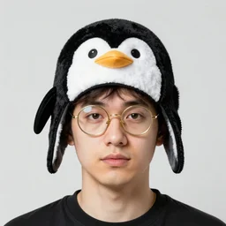 Canadian male with round golden glasses and wearing penguin hat digital art
