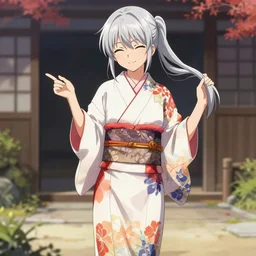 girl, silver hair (ponytail), winking, kimono, trending on artstation, detailed, cinematic, full body shot, colorful, ilustration by Takehiko Inoue ((((and Yoann Lossel))))