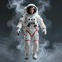 close up shot of a full body floating woman in space suit smoke elemental fading into white smoke, high contrast, james gurney, peter mohrbacher, mike mignola, black paper, mandelbulb fractal, trending on artstation, exquisite detail perfect, large brush strokes, bold blacks and pinks and blues tones, intricate ink illustration, black background, vector artwork