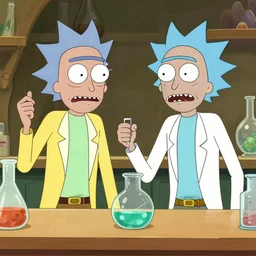 rick sanchez and morty smith are brewing potions with walter white, rick and morty tv show, highly detailed, digital art, trending on artstation