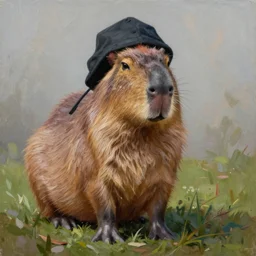 a portrait of a capybara who is a hacker, oil painting