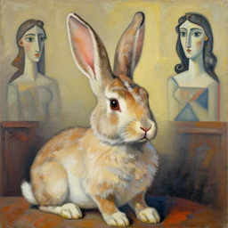 beautiful portrait of greek god rabbit painted by picasso and moebius with octain rederer