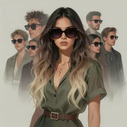 cell shaded, muted vaporwave ombre. double exposure, druid of creativity wearing oversized stylish euro sunglasses, flowing hair, beautiful character fashion design, by josan gonzalez, shag, nagel, and paul lehr and david heskin and seb mckinnon and jared s. merantz and alex grey, hi - fructose, 8 k, digital matte painting