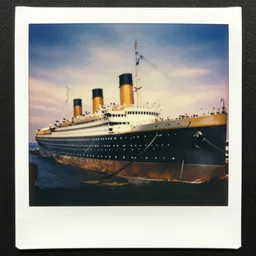 Polaroid photo of the titanic 1970's city, award winning
