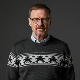 portrait of a walter white as sapphire herald in an elegant winter sweater, by zdzislaw beksinski, by dariusz zawadzki, artbook, tone mapped, deep blues, shiny, soft lighting