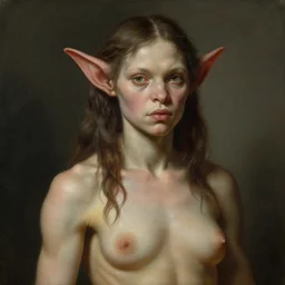 portrait of a pretty female orc, small, young, wiry, upper body, d & d, sharp focus, finely detailed, classical matte painting, by tim hildebrandt