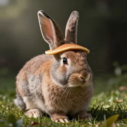 a photorealistic photo of a pancake on top of a rabbit\'s head