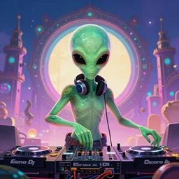 Tomorrowland with alien dj, concept art, 4k Colourful