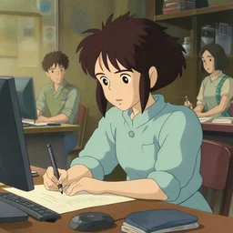 a film still of a disney girl animator working on a studio, animation studio, detailed features, perfect art, gapmoe yandere, trending on pixiv fanbox, painted by makoto shinkai takashi takeuchi studio ghibli, akihiko yoshida