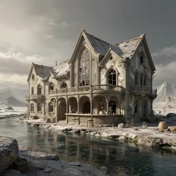 a beautiful detailed render of canal abandoned architecture building by denise scott brown, fantasy tundra evil sunlight scumm bar, archdaily, wallpaper, highly detailed, trending on artstation.