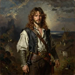 Guybrush Threepwood, by DULK, by Moebius, by Giger, by Munch, by Kittlesen, by EC Dahl, by Rembrandt, oil on canvas