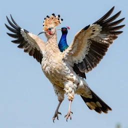 a high resolution realistic photo of a multiheaded pale birdlike creature made of birds merged, morphed into one, creature wrinkles feathers exotic morphing hoopoe, morphing wings king vulture head, merging pheasant skin merged sky animal, turaco morphing chicken, clear, global illumination, refraction, displacement map, bump map, normal map