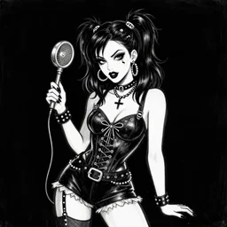 goth girl burlesque psychobilly punk, black background, drawing, illustration