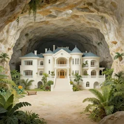 gigantic mansions by colin campbell cooper litter the cave walls by andrew atroshenko, john la farge's second paradise, tropical underground cove landscape, sun rays create shadows on the cave wall, high contrast, impressionist watercolor by john la farge and thomas cole, cinematic