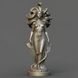 a statue of a woman with snakes on her head, an art deco sculpture by ed binkley, trending on zbrush central, new sculpture, zbrush, daz 3 d, lovecraftian