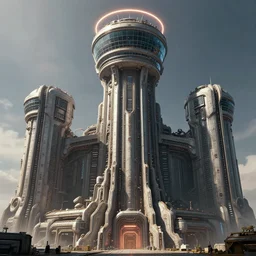 3 d sculpt of massive cyberpunk art deco brutalist'air traffic control tower'' power station'complex scifi digital movie camera brutalist industrial military building facade, halo, star wars, ilm, star citizen halo, mass effect, high tech industrial, artstation unreal