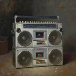 a stunning and detailed painting of a house made out of a boom boombox, 8 k, award winning art, rembrandt lighting