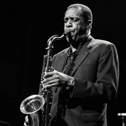 eric dolphy on alto saxaphone. black and white high contrast