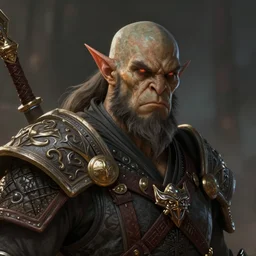 head and shoulder portrait of an orc kensai monk, d & d, pathfinder, fantasy art, trending on artstation