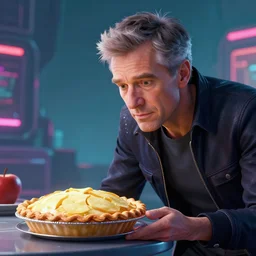 carl sagan admiring apple pie. cyberpunk 2 0 7 7 style cp 2 0 7 7. 3 8 4 0 x 2 1 6 0 cosmos