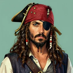 a bearded pirate and eye patch, digital art