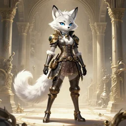 the full body of anthropomorphic lynx fursona wearing a steampunk suit as unimaginably beautiful, gorgeous, elegant, young lynx, an ultrafine hyperdetailed illustration by furaffinity, intricate linework, white fur, unreal engine 5 highly rendered, global illumination, radiant light, detailed and intricate environment