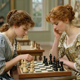 two young women playing chess by alphonse mucha Jean-Honoré Fragonard. highly detailed. 8k. depth of field. photography
