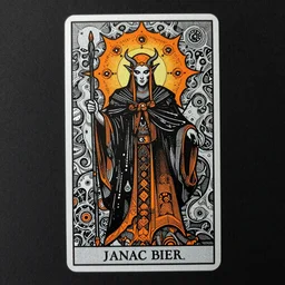 detailed elven god, by Hokusai and James Gurney, Black paper with intricate and vibrant chromatic line work Tarot Card, Mandelbulb Fractal, Full of silver layers, Portrait, Trending on Artstation, Incredible orange and black gothic illustration