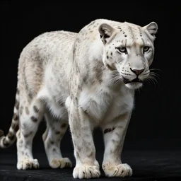 a white leopard, black background, hyper realistic