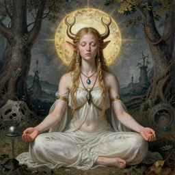 ascending meditating elven princess, dmt shaman, surreal, by durer