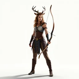 fierce artemis with bow, cinematic studio photo, full body, standing, isolated on a pure white background, centered, whole figure in frame, sharp focus, studio lighting