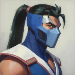 greg manchess portrait painting of jade from mortal kombat wearing a halfmask as overwatch character, medium shot, asymmetrical, profile picture, organic painting, sunny day, matte painting, bold shapes, hard edges, street art, trending on artstation, by huang guangjian and gil elvgren and sachin teng