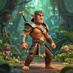 mayan jungle warrior game character figure, side view, expressive pose, sharp, centered focus, intricate detail, by jamie hewlett, moebius, dan mumford, josan gonzalez, greg rutkowski, pixar, cinematic, movie poster, trending on artstation