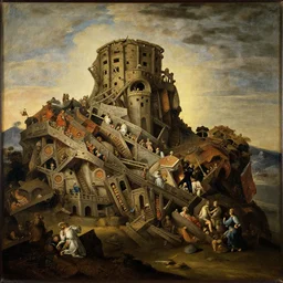 an oil painting of the tower of babel, dutch renaissance