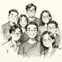 happy people, sketch, ink